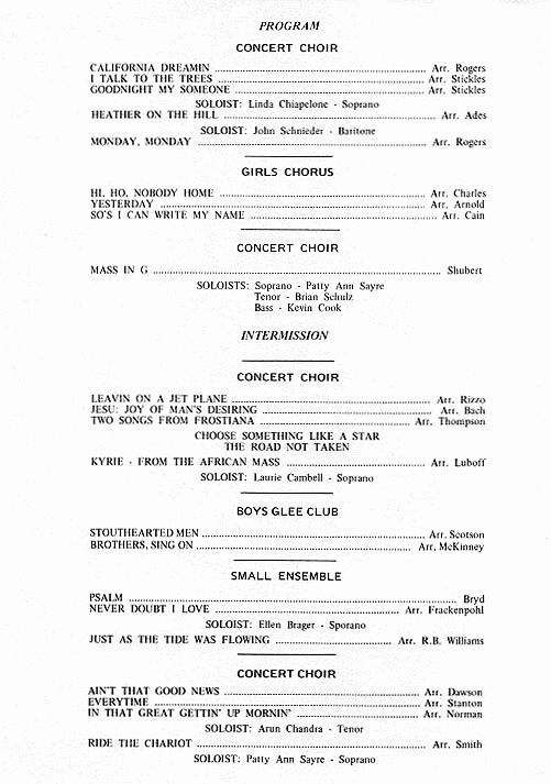 Spring Concert -June 2, 1972- Musical Selections
