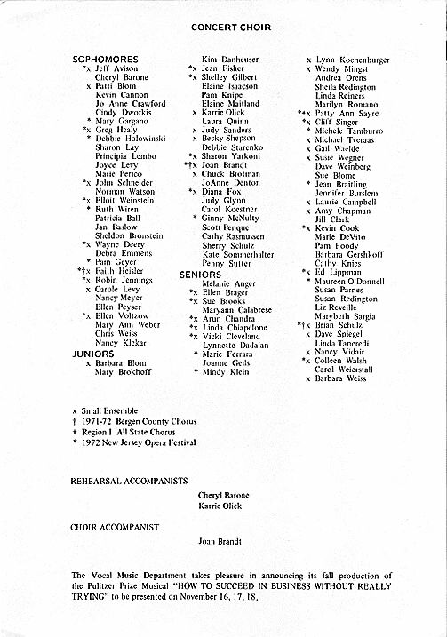 Spring Concert -June 2, 1972- Choir Personnel