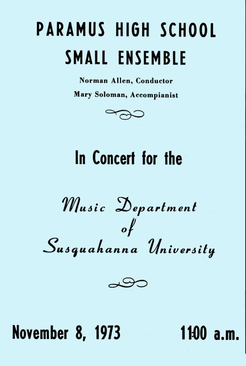 Susquahanna Univ. Program -Nov. 1973- front cover